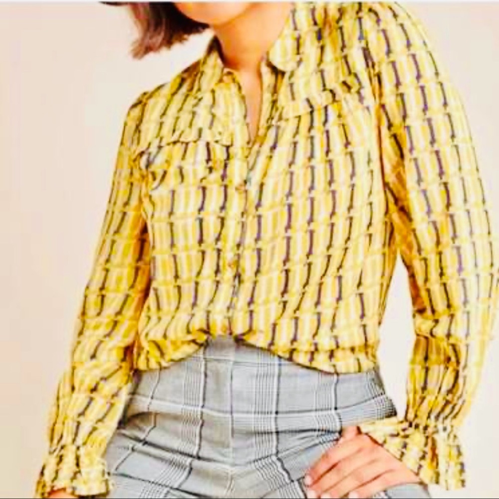 NWOT Antropologie Yellow Patterned Women's Top 12